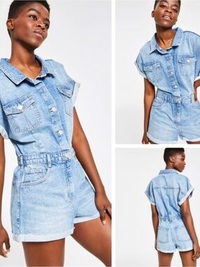 Cotton On Light Blue Denim Short Sleeve Romper